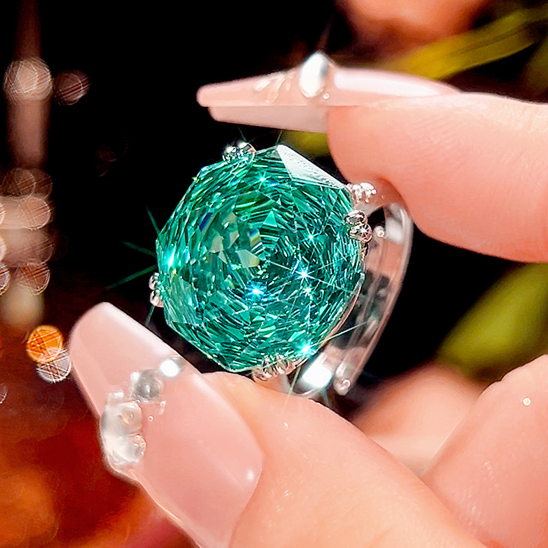 2025新款庄生生珠宝铜底镀金仿真玫瑰切海蓝简约戒指主石16mm详情10