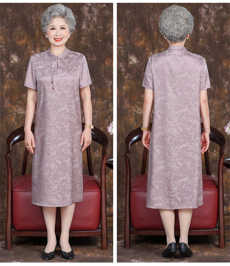 60岁70中老年人连衣裙女夏季妈妈短袖裙子中国风中式奶奶夏装长裙详情14