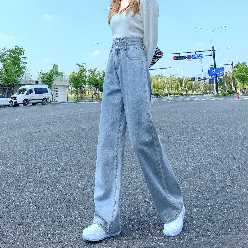 High-waisted straight-leg jeans for women in the spring and autumn of 2023, with a niche design and a loose fit that accentuates petite figures. Wide-leg jeans are in vogue pic 1
