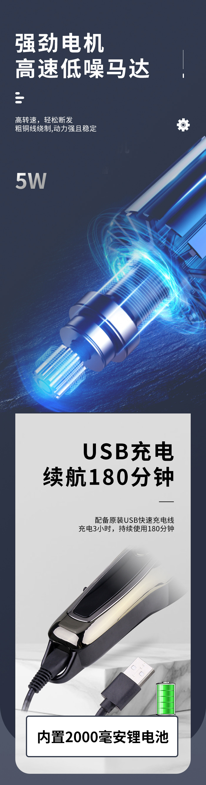 科美跨境理发器KM-1990PG大功率电推子液晶数显USB专业发廊电推剪详情5