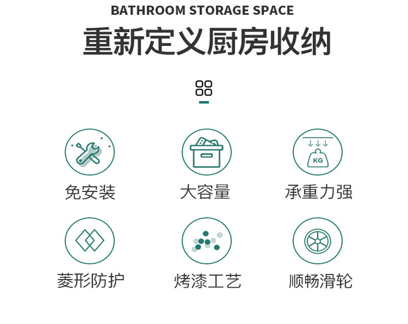 Vertical non-installation folding storage rack, kitchen multi-layer storage rack, bathroom movable storage and storage rack pic 2