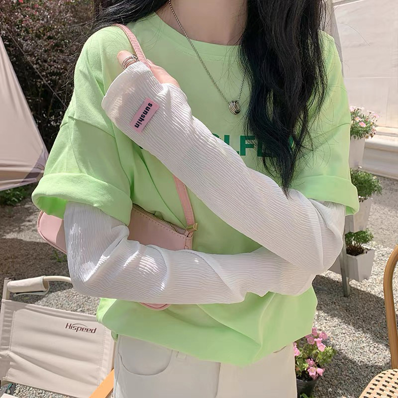 简约防晒冰袖可调节夏季少女新宽松褶皱薄款防晒手套骑行详情9