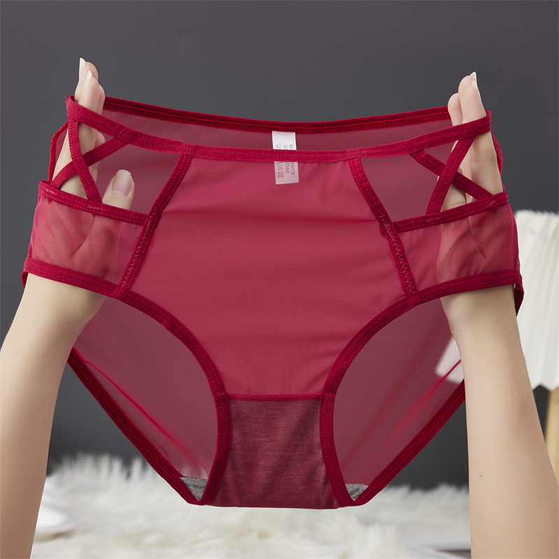 Sexy mesh underwear for women, breathable and comfortable, with fine straps, cross-cut, high-elasticity and high-waisted, large-sized Ankara red underwear for women pic 15