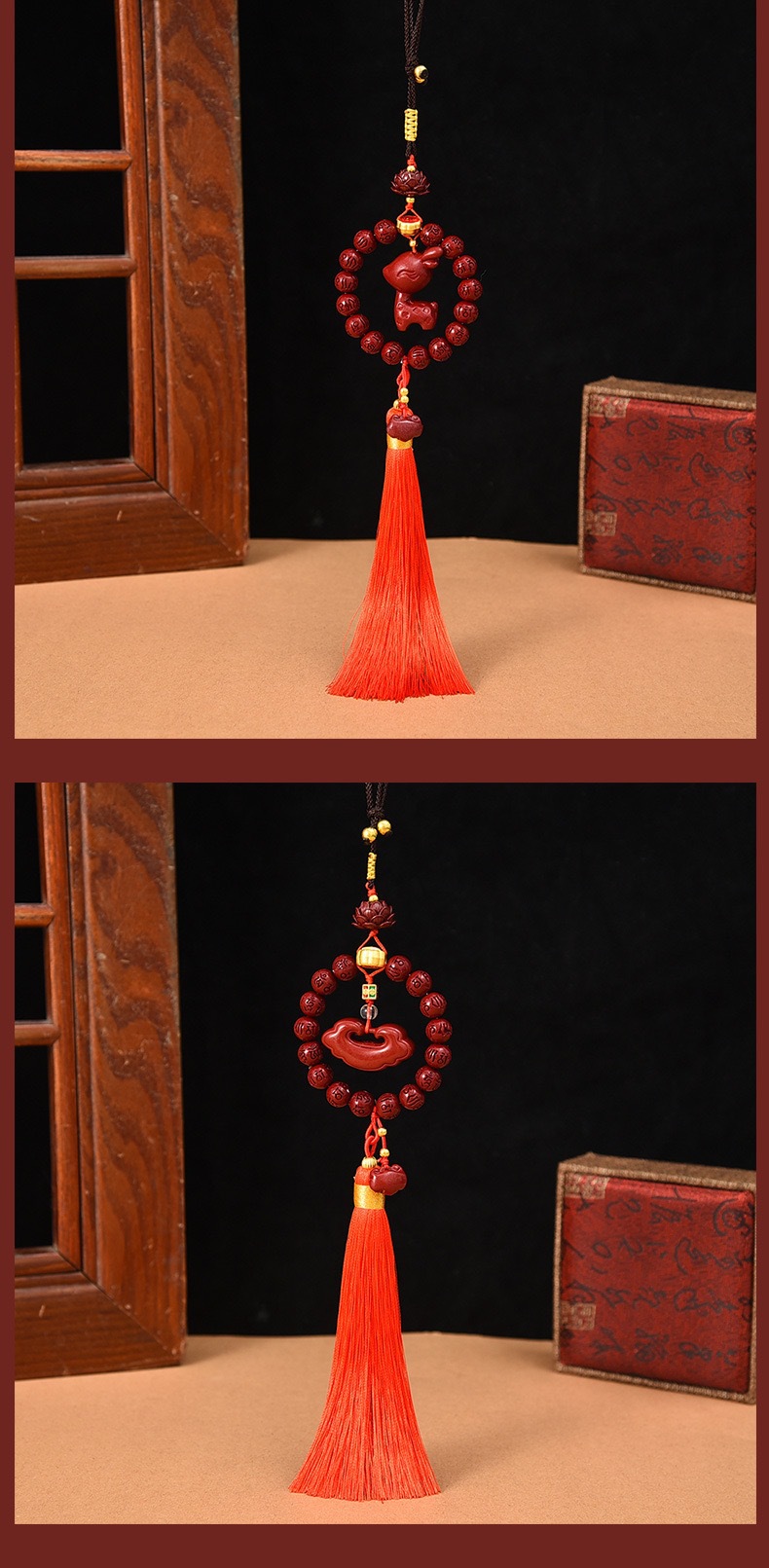 New six-character true words bead ring tassel car pendant, cinnabar lotus, little deer car rearview mirror interior hanging accessory, national trend pic 5