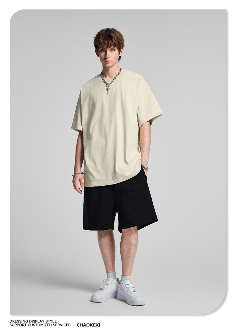 CKX2026夏季美式275g高品质潮牌纯棉t落肩纯色男潮青少年短袖T恤详情63
