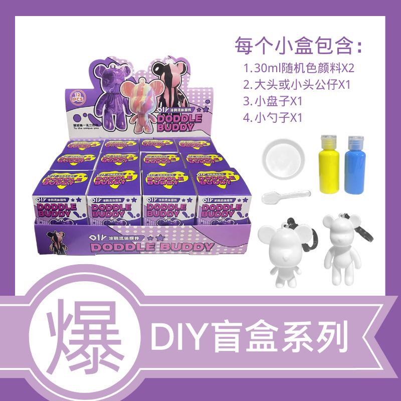 【盲盒】手工DIY盲盒公仔批发 网红创意流体熊 彩绘潮玩涂鸦玩具详情5