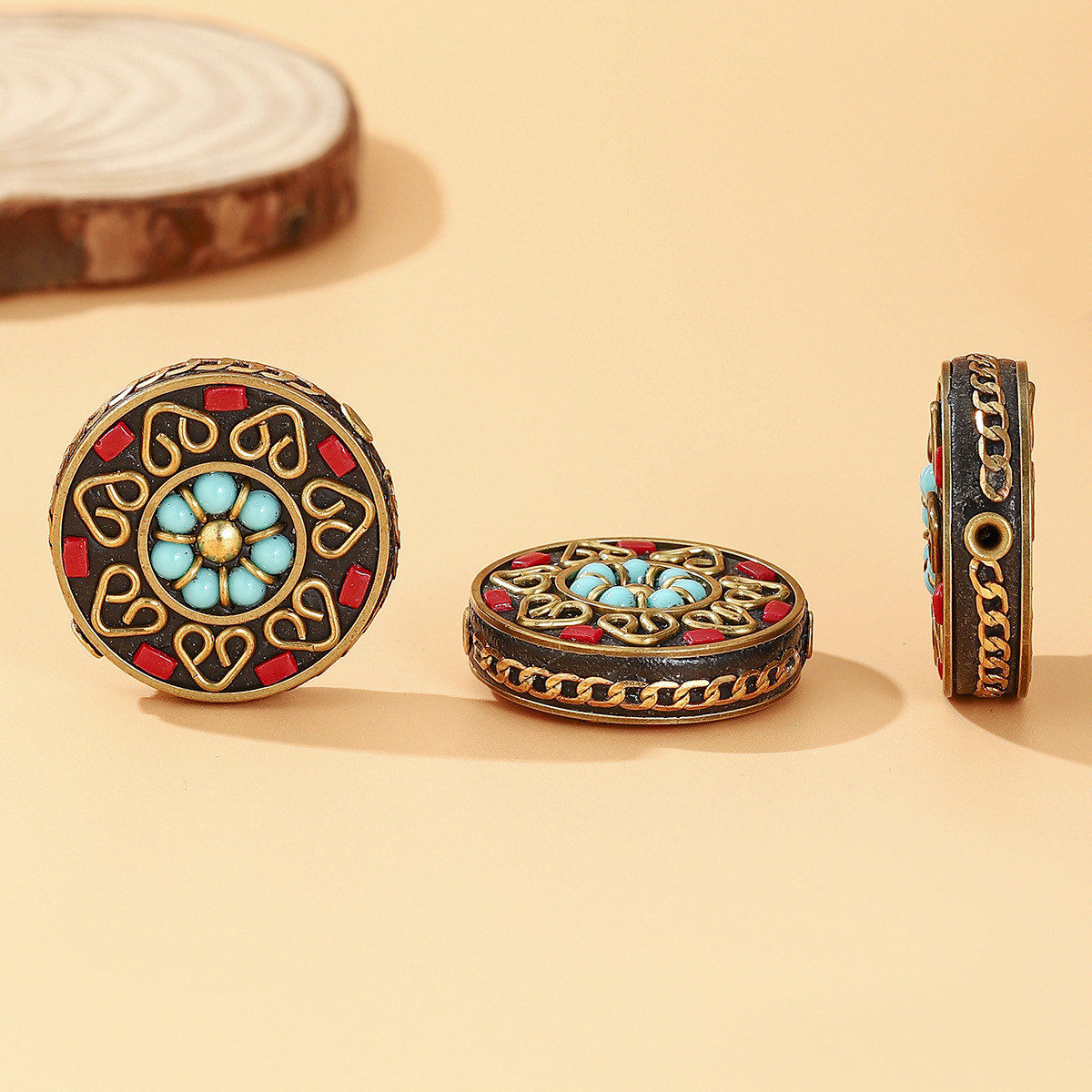 Tibetan-style Nepalese beads, loose beads, copper beads, back cloud inlay, retro ethnic style DIY jewelry accessories, spacer beads, bucket beads pic 42