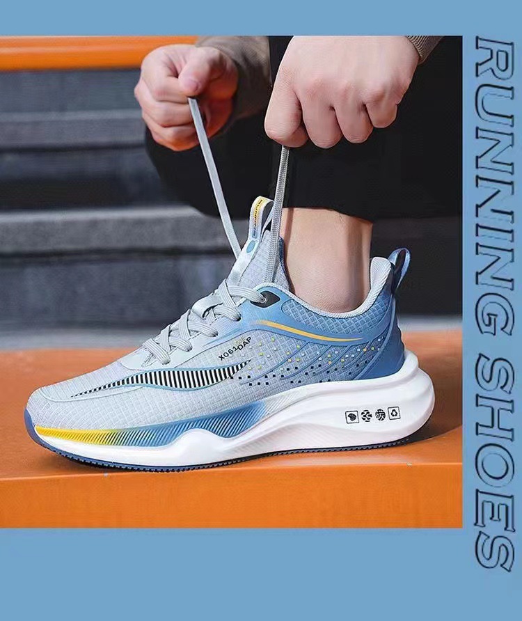 运动鞋男夏季新款网面透气高级休闲单鞋前系带低帮学生撞色跑步鞋详情9