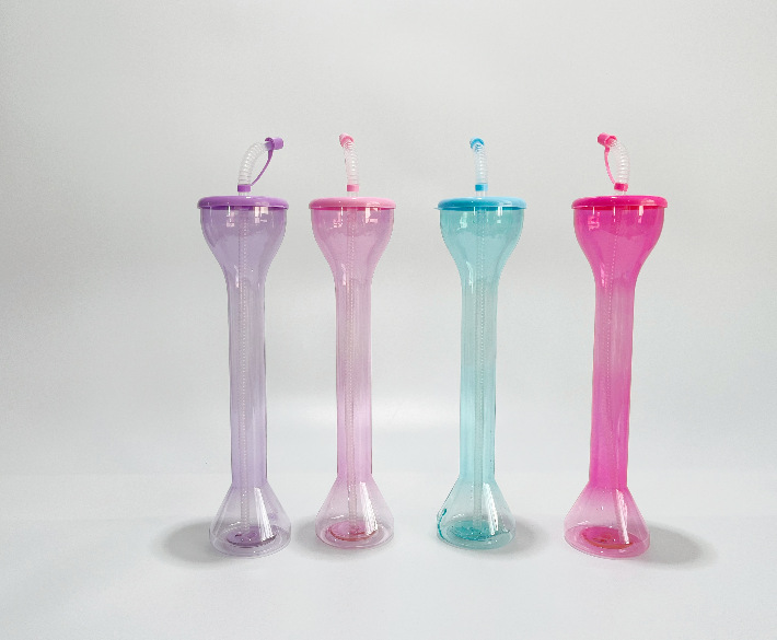 Cross-border manufacturer wholesale dumbbell straw cups 600ml, creative beach party bar colorful beverage bottles, food grade pic 6