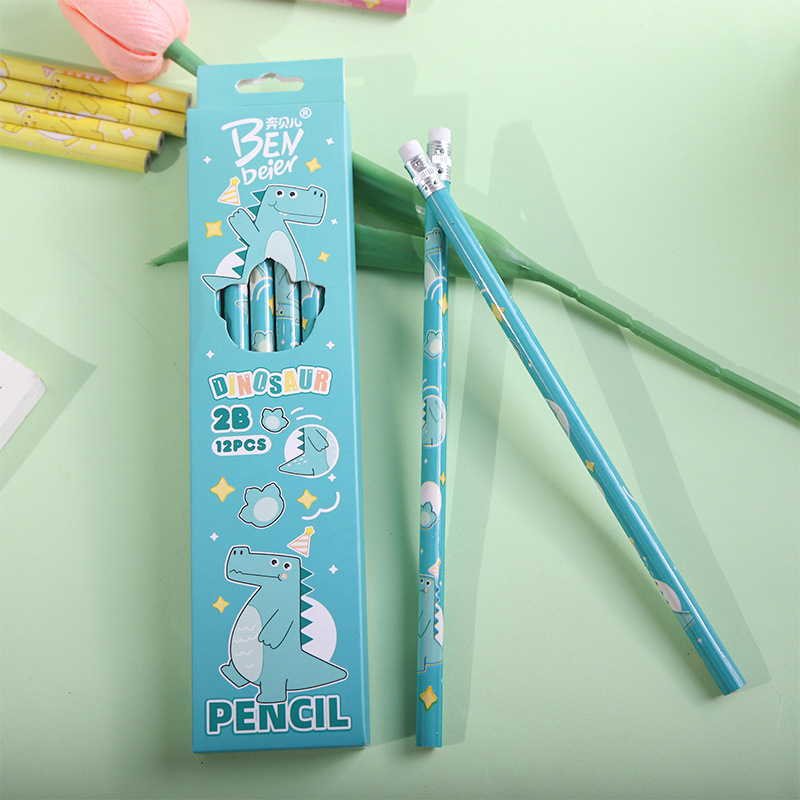 New cute cartoon pencils, little dinosaur 2b pencils, 12 pieces in a box, essential learning stationery for primary school students, sketching pens pic 9