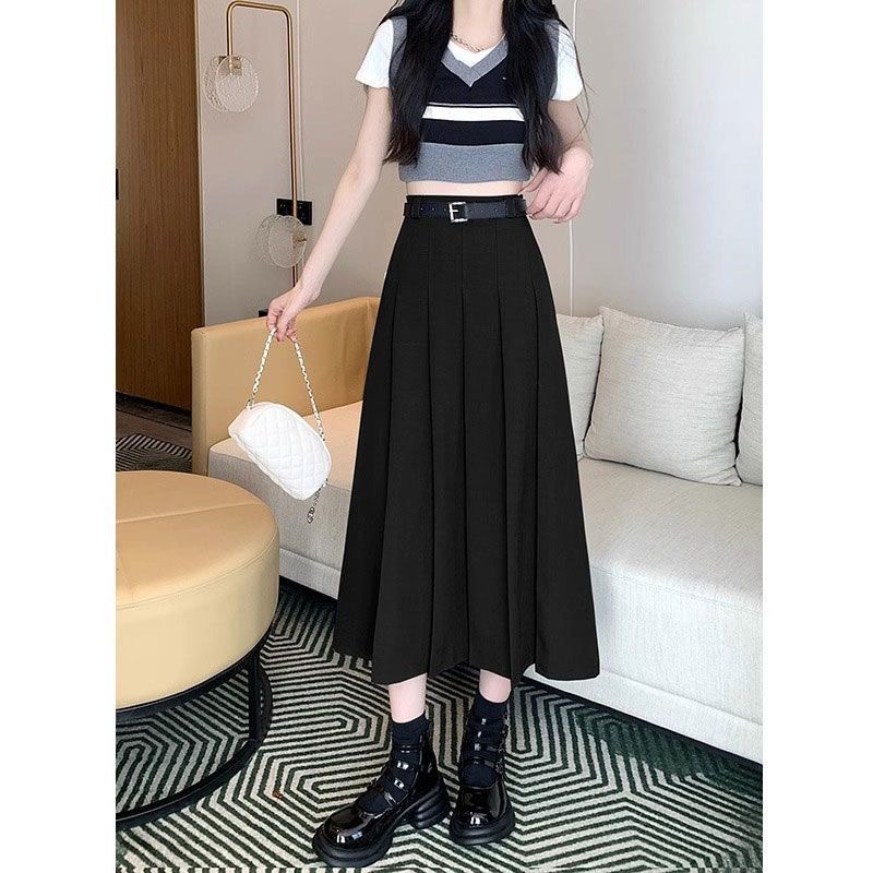 西装面料百褶裙长裙2024新款韩版简约黑色灰色法式高腰显瘦 a字版详情23