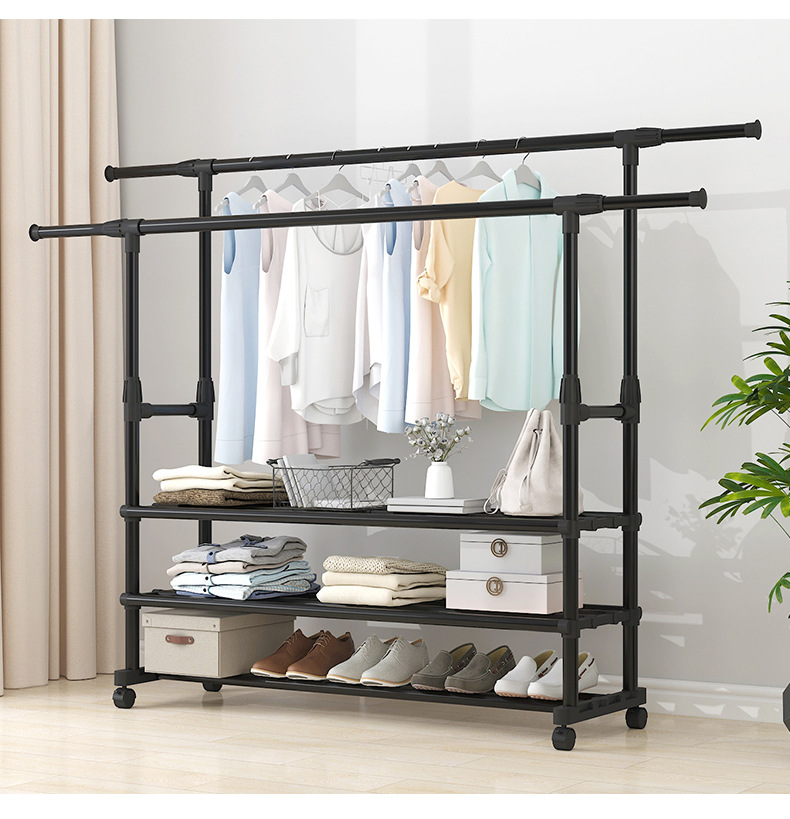 The clothes drying rack is a portable, simple double-pole indoor balcony hanging rack, a floor-standing telescopic and foldable clothes drying rack pic 15