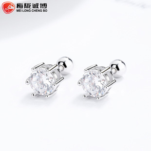 S925纯银锆石圆珠螺纹耳钉女螺丝拧扣耳骨钉简约时尚一周耳饰品潮详情9