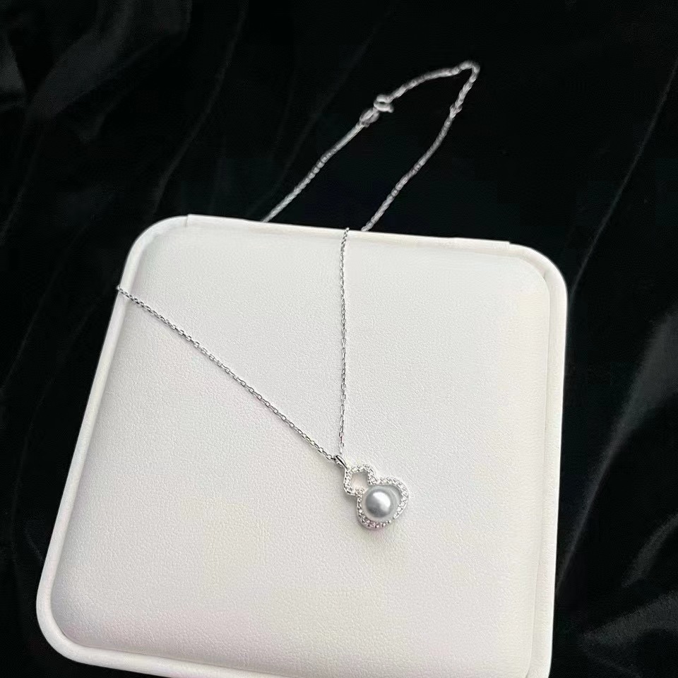 DIY珍珠耳环配件 丹桃S925银针天然珍珠葫芦珍珠耳钉托套装托女详情15