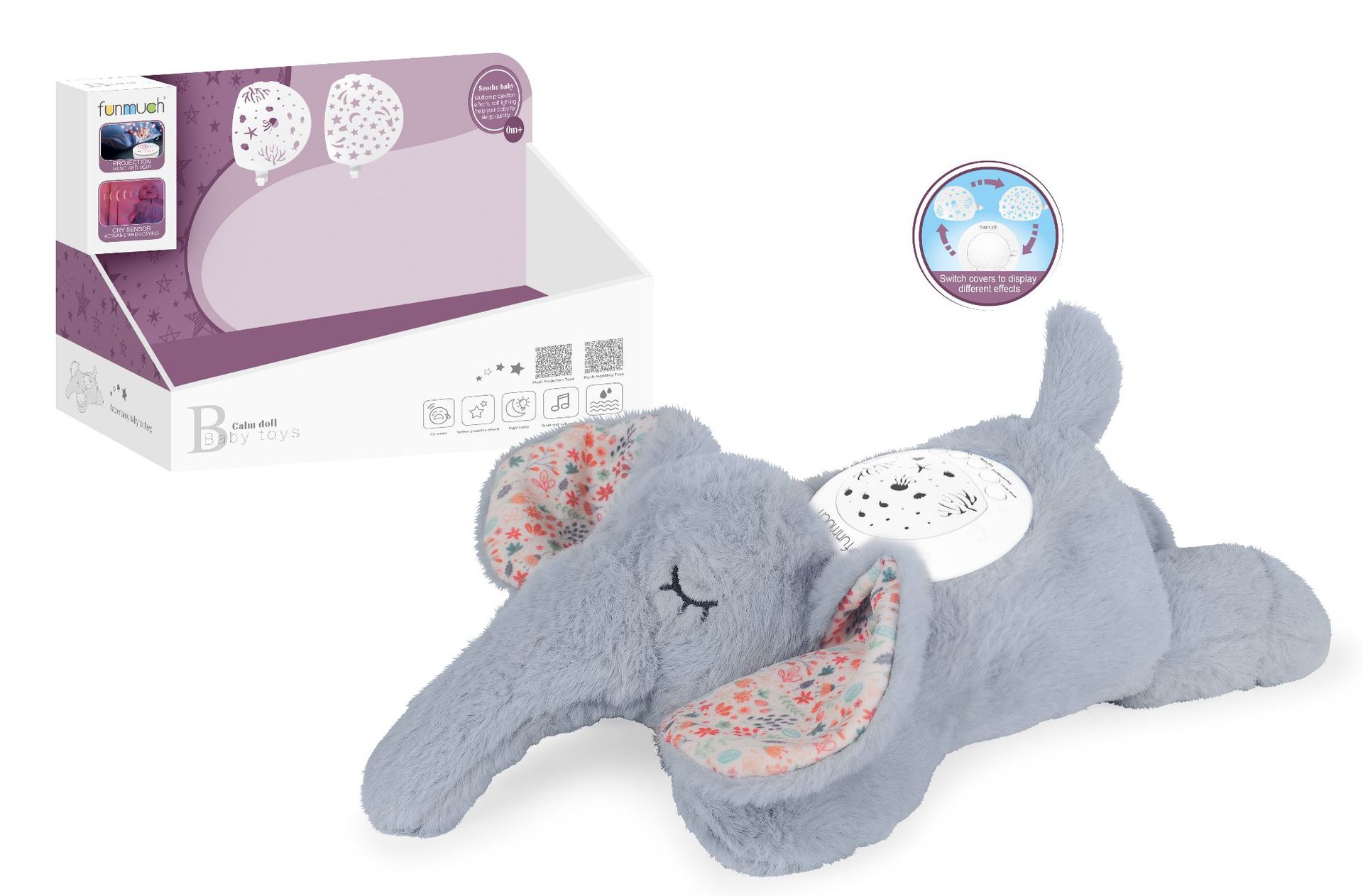 Cross-border infant and toddler soothing plush toys, creative projection night light music lullaby dolls, baby comfort toys pic 4