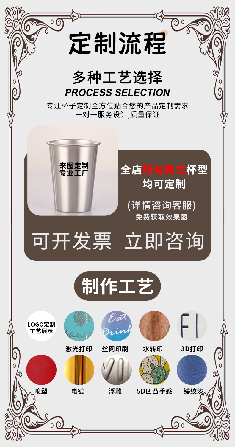 家用不锈钢漱口杯加厚防摔儿童牙刷杯情侣杯子印制logo高颜值水杯详情1