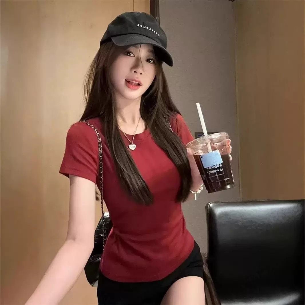 外贸白色短袖t恤女2025春夏新款打底衫女装韩版修身辣妹内搭上衣T详情30