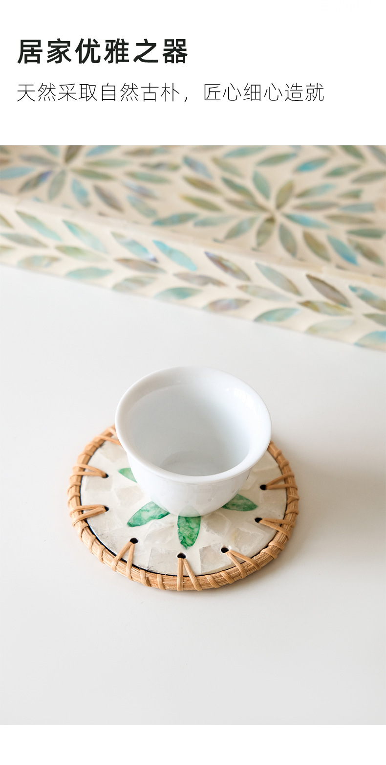 藤编陶瓷隔热垫贝壳杯垫茶杯垫茶几手工编织防烫贝壳垫详情7