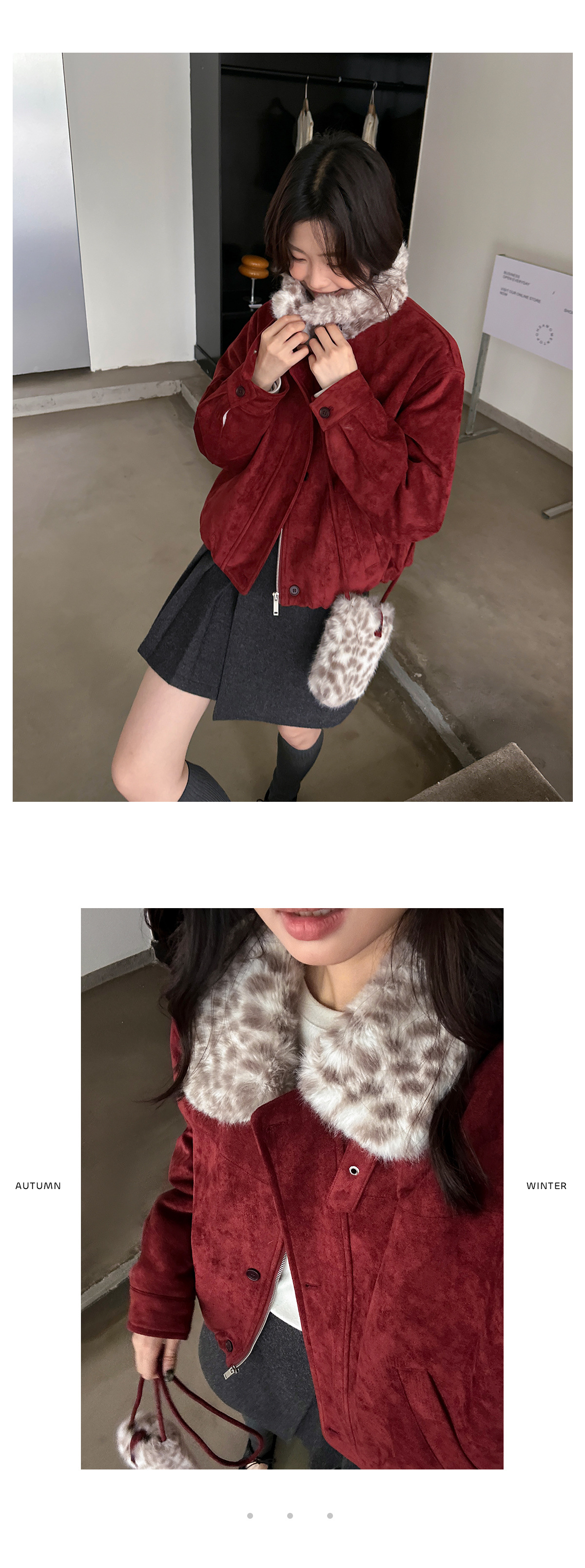 高级感麂皮拉链短款外套女冬季新款豹纹毛毛领宽松百搭保暖大衣详情19