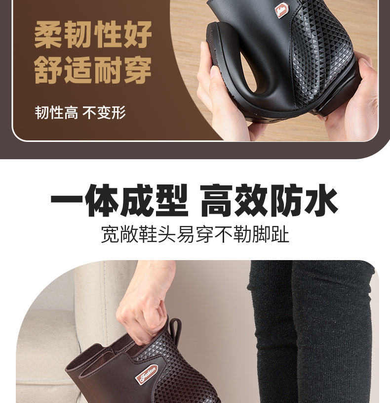 女式雨鞋中跟时尚水鞋防水保暖厨房防滑胶鞋加绒厚底轻便短筒雨靴详情5