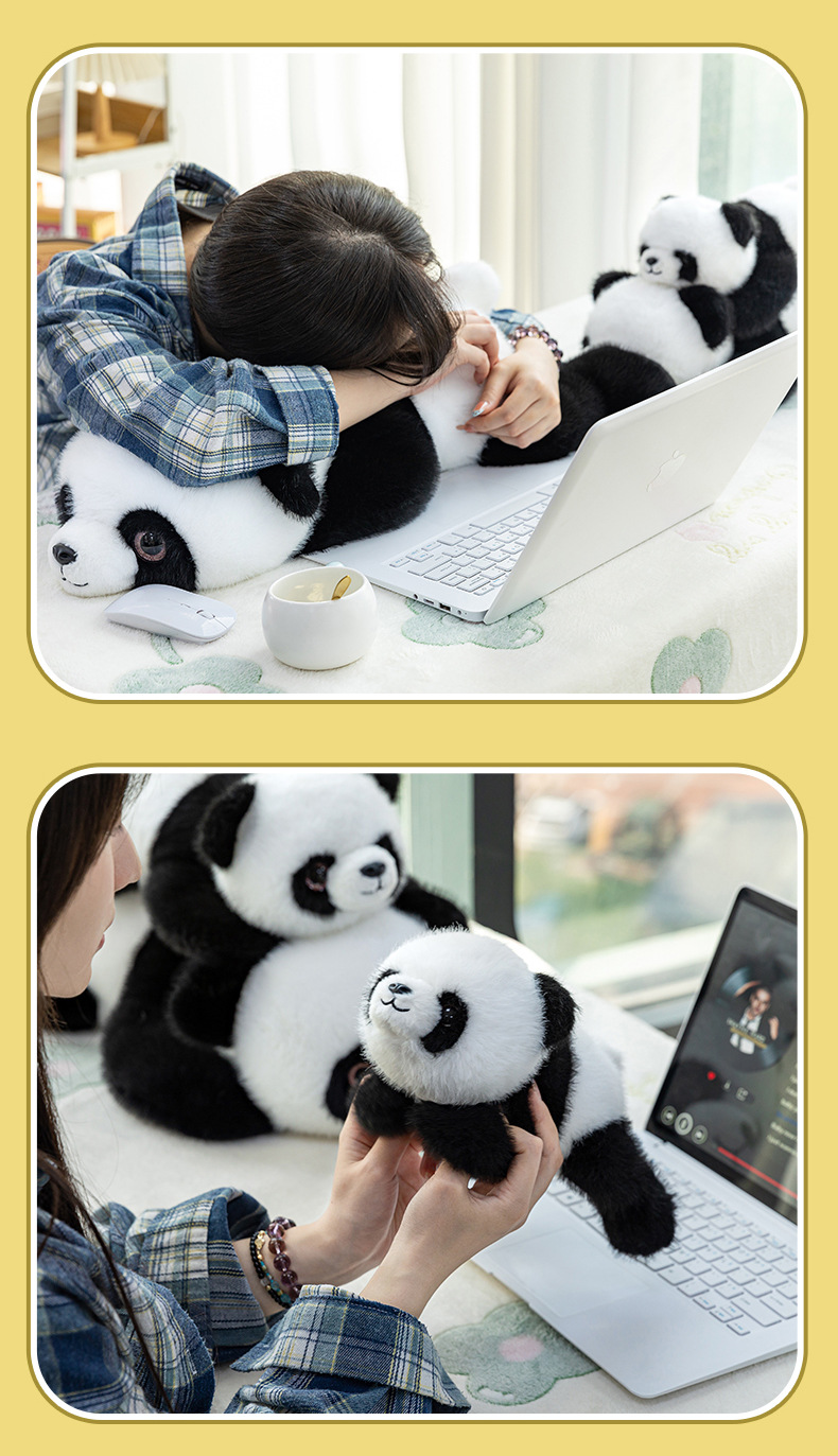 爆款熊猫玩偶公仔抱枕毛绒玩具带颗粒跨境仿真趴趴熊可爱花花熊猫详情30