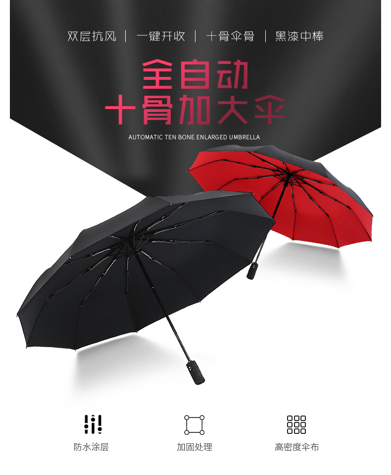 双层10骨全自动雨伞亚马逊热卖自动伞现货雨伞定制印刷logo广告伞详情12