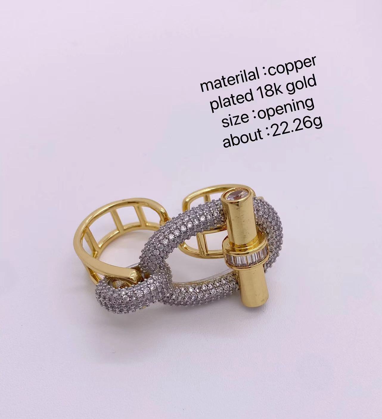 Cross-border new horizontal bar ot series ring and bracelet set, pig nose light luxury copper inlaid zircon bracelet ring pic 3
