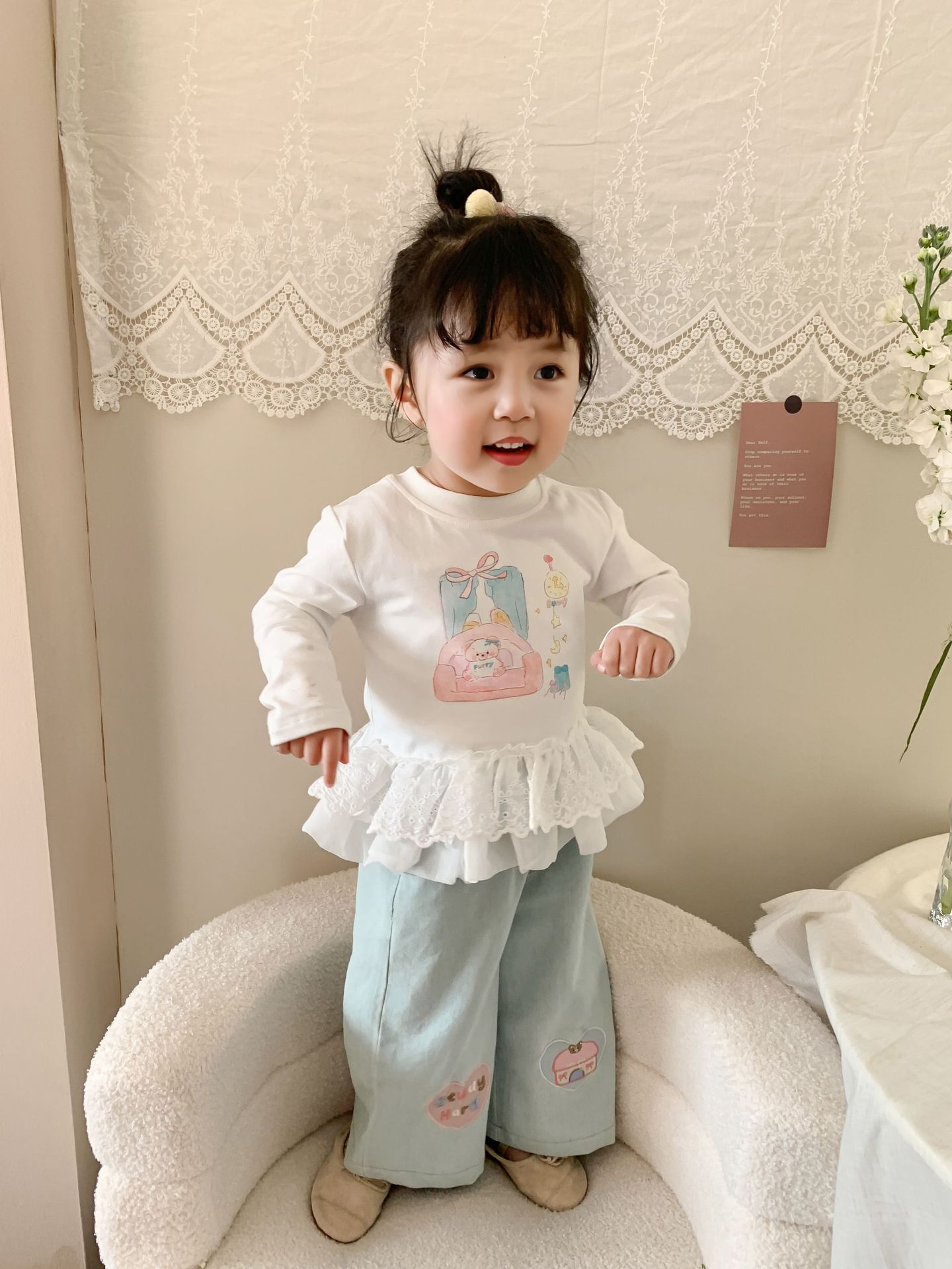 Caña pear niño niña traje primavera 2026 nuevo estilo niños korean manga larga camiseta jeans mujer bebé ropa pic 30