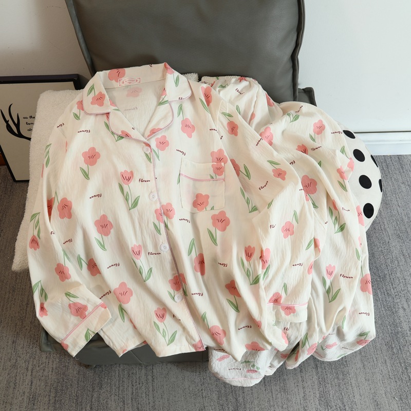 Cute cartoon mikko pajamas for girls in spring and autumn, cloud cotton long-sleeved, sweet student and Internet celebrity home wear set for summer pic 26