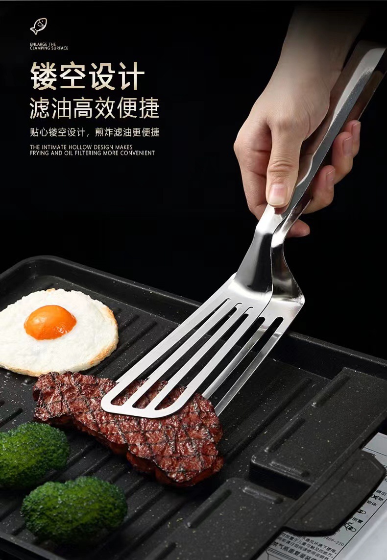 不锈钢厨具多功能食品夹煎铲牛排夹煎鱼夹食物夹户外烧烤夹烤肉夹详情7