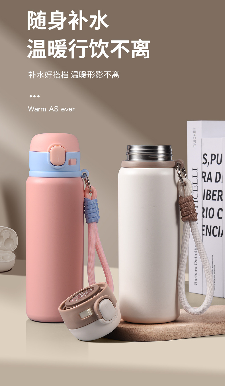 Simple press-type bouncing direct drinking cup, 316 stainless steel insulated, portable high appearance level water cup for female students pic 4