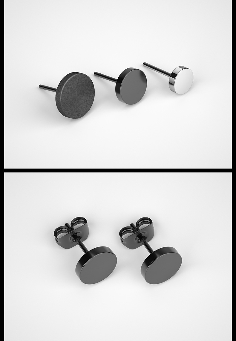不易过敏!钛钢耳钉男士高级感时尚黑色光面磨砂单只个性潮男耳饰详情8