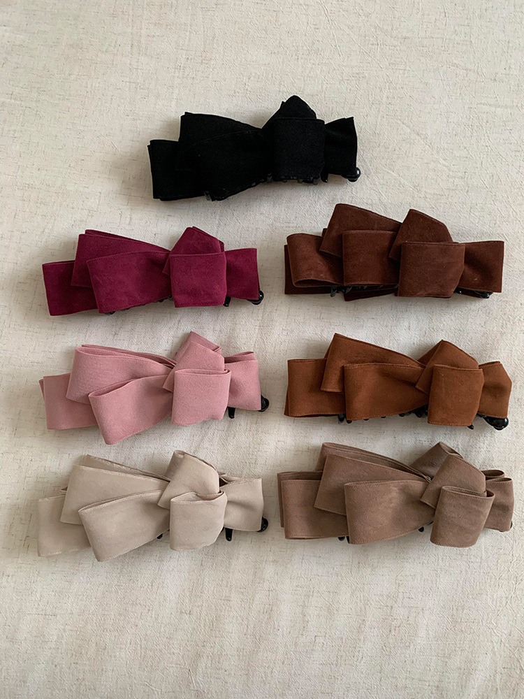 早秋韩系高级感麂皮绒多层蝴蝶结香蕉夹女后脑勺盘发夹马尾夹发饰详情8