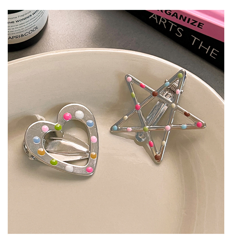 y2k color polka dot metal hair clip, female forehead fringe clip, sweet and cool Spice girl duckbill clip, hair clip headwear pic 12