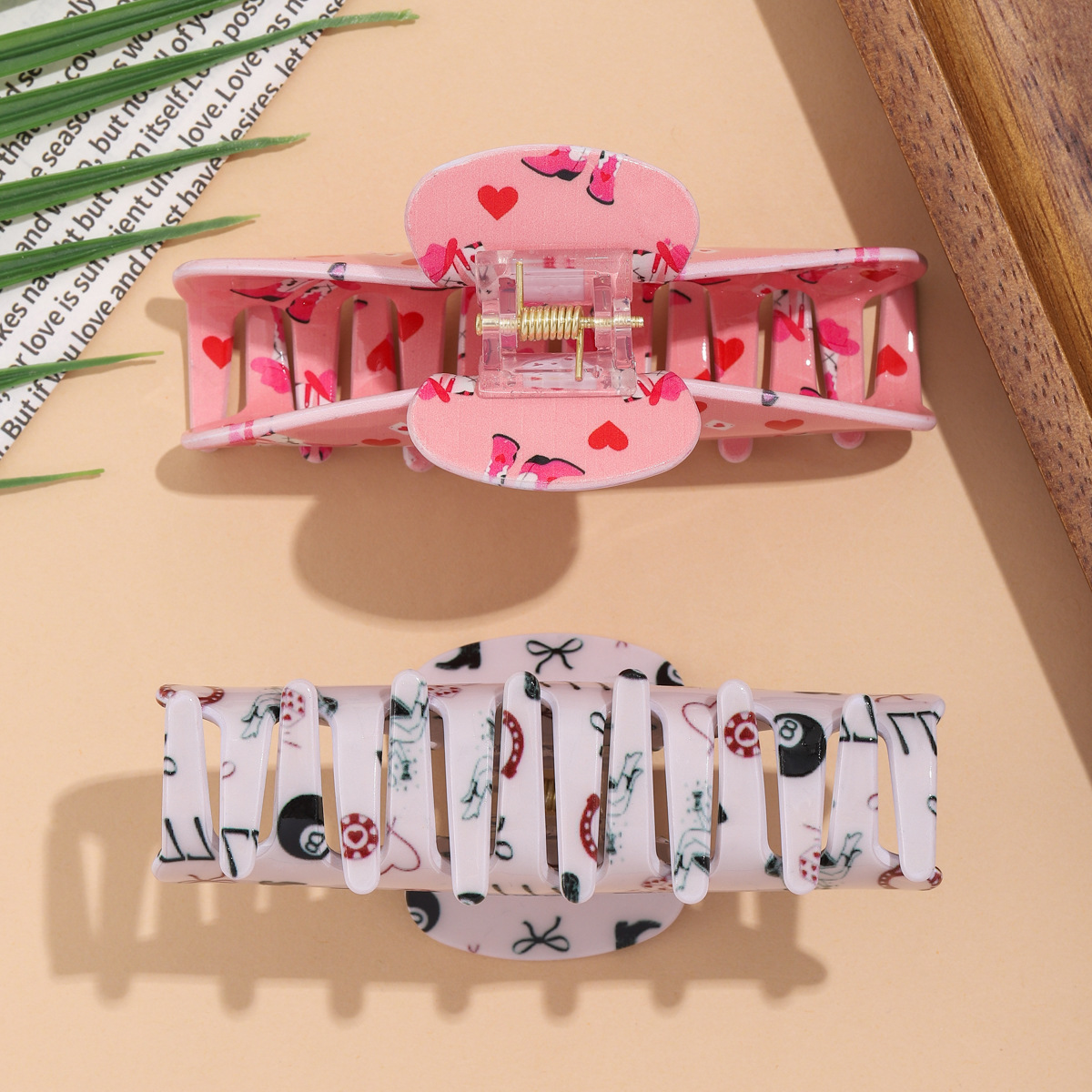 欧美复古个性印花抓夹趣味性发爪外出后脑勺鲨鱼夹派对发饰批发详情4