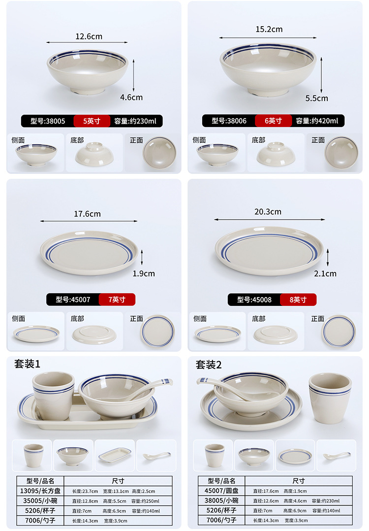 特色复古密胺火锅店餐具蓝线怀旧市井重庆火锅配菜盘创意饭店专用详情15