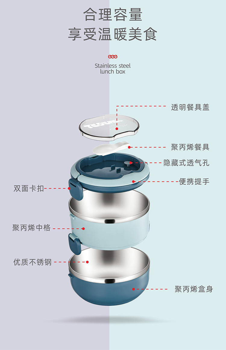 304不锈钢饭盒双层圆形密封餐盒手提便携带餐具上班族学生便当盒详情12