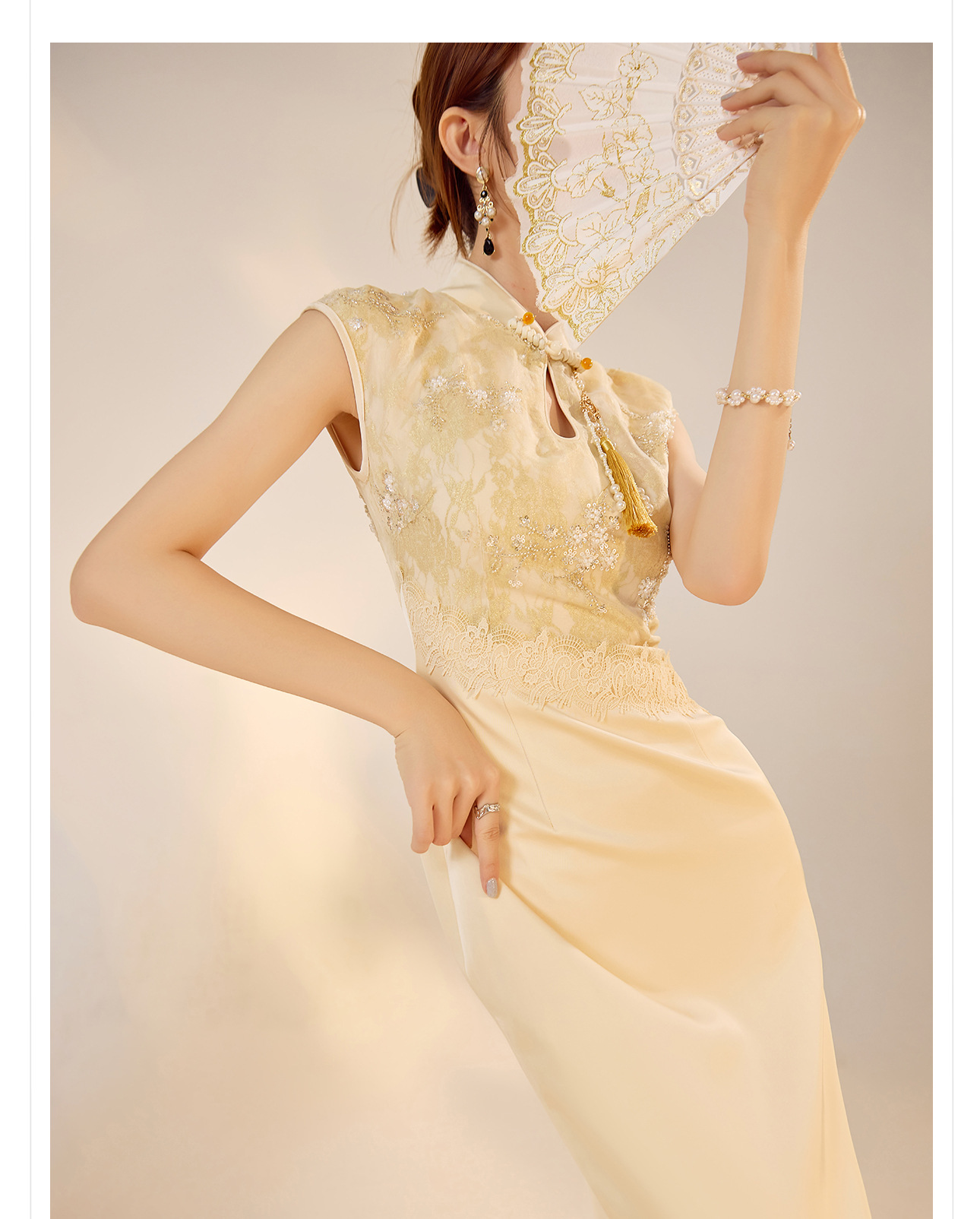 New Chinese-style high-end lace embroidered dress for women, a stunning ancient French style improved cheongsam dress N3111 pic 11