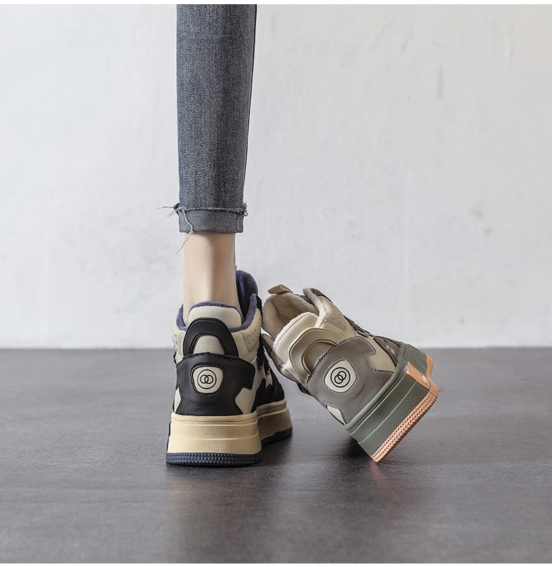 真皮高帮鞋女秋冬厚底拼色板鞋2025新款加绒休闲ins风运动鞋子女详情12