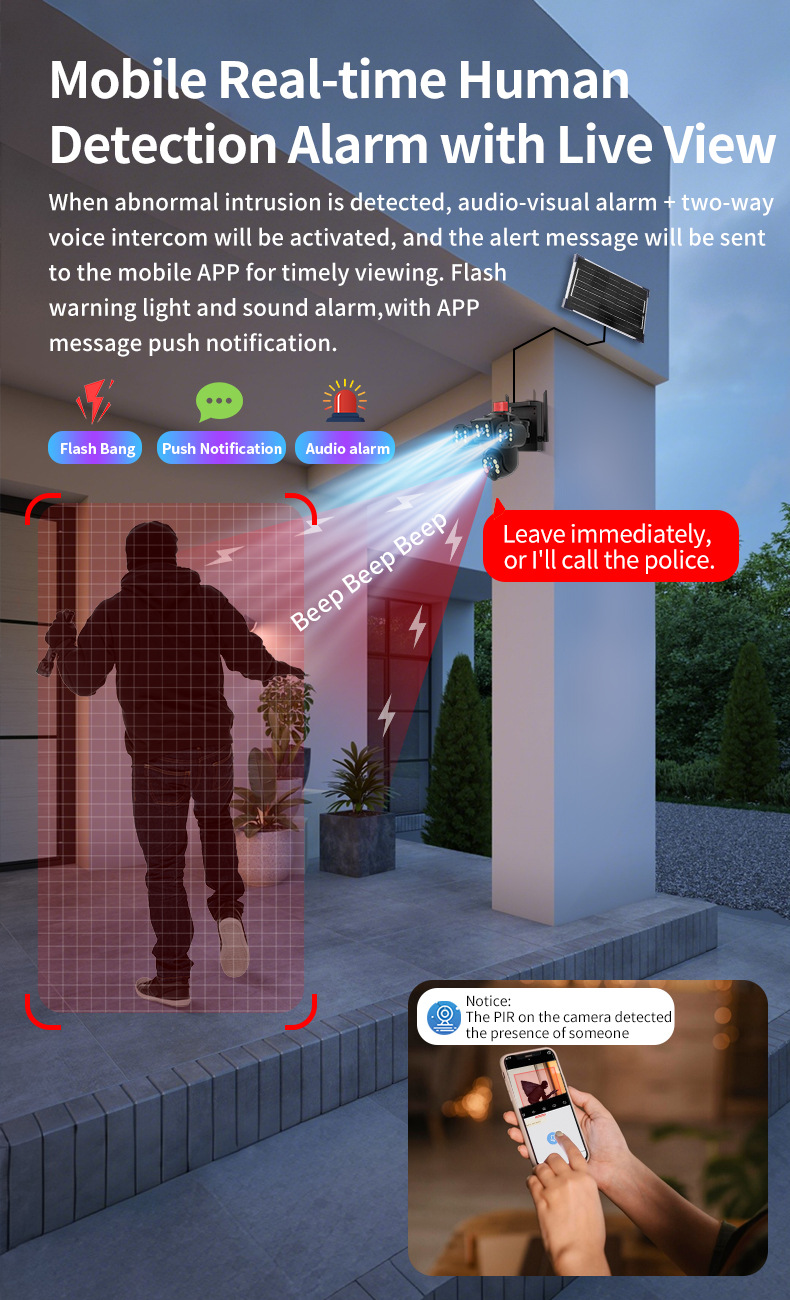 foozac three-screen solar monitor night vision high-definition outdoor orchard camera without electricity or network pic 14
