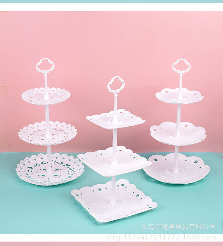 欧式塑料多层水果盘客厅茶几糖果盘前台精致蛋糕托盘三层展示架详情6