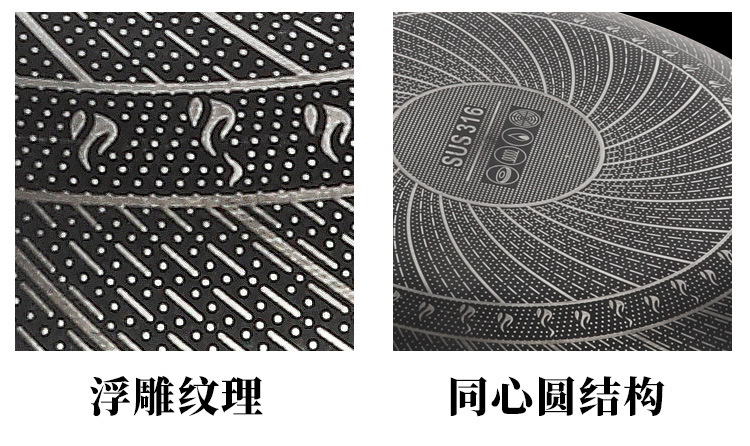 乐氏316不锈钢炒锅双面蜂窝纹平底不粘锅家用电磁炉通用炒菜锅详情6