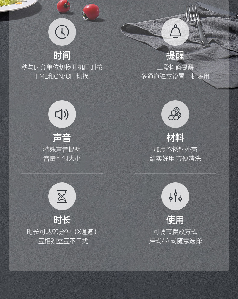 商用四通道厨房计时器炸鸡汉堡多段定时后厨提醒计时设备厂家直销 pic 4