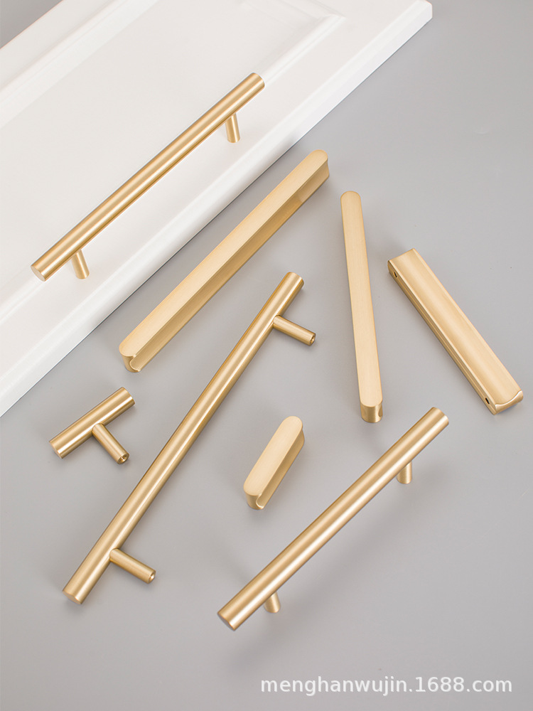 2022新款厂家直供现代简约黄铜门把手橱柜鞋柜衣柜柜门金色铜拉手详情16