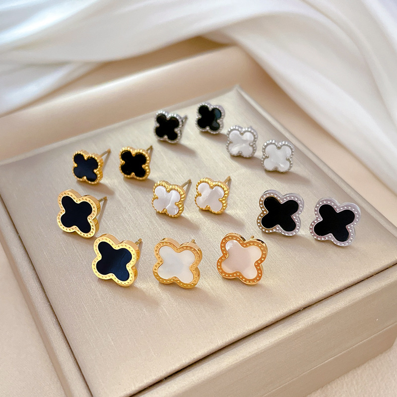 【通体钛钢】贝母幸运草极简风耳钉冷淡男女耳环个性气质宴会耳饰详情2