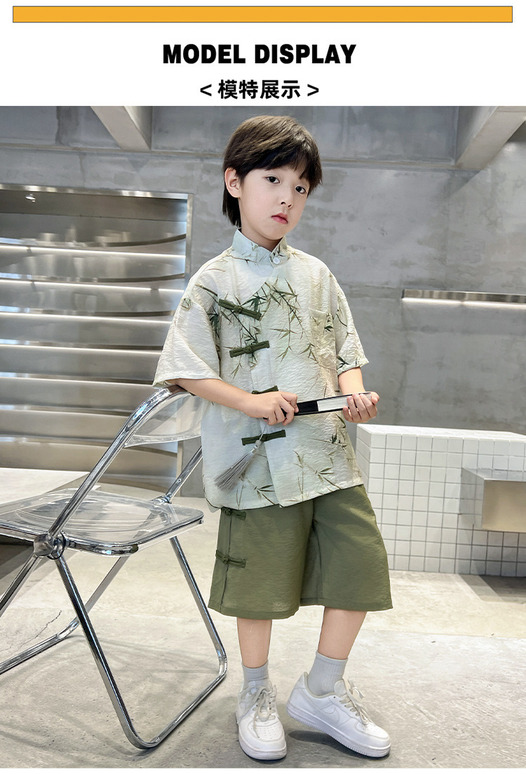 男童夏季新中式套装2025新品网红炸街国潮古风汉服竹叶夏装高品质详情6