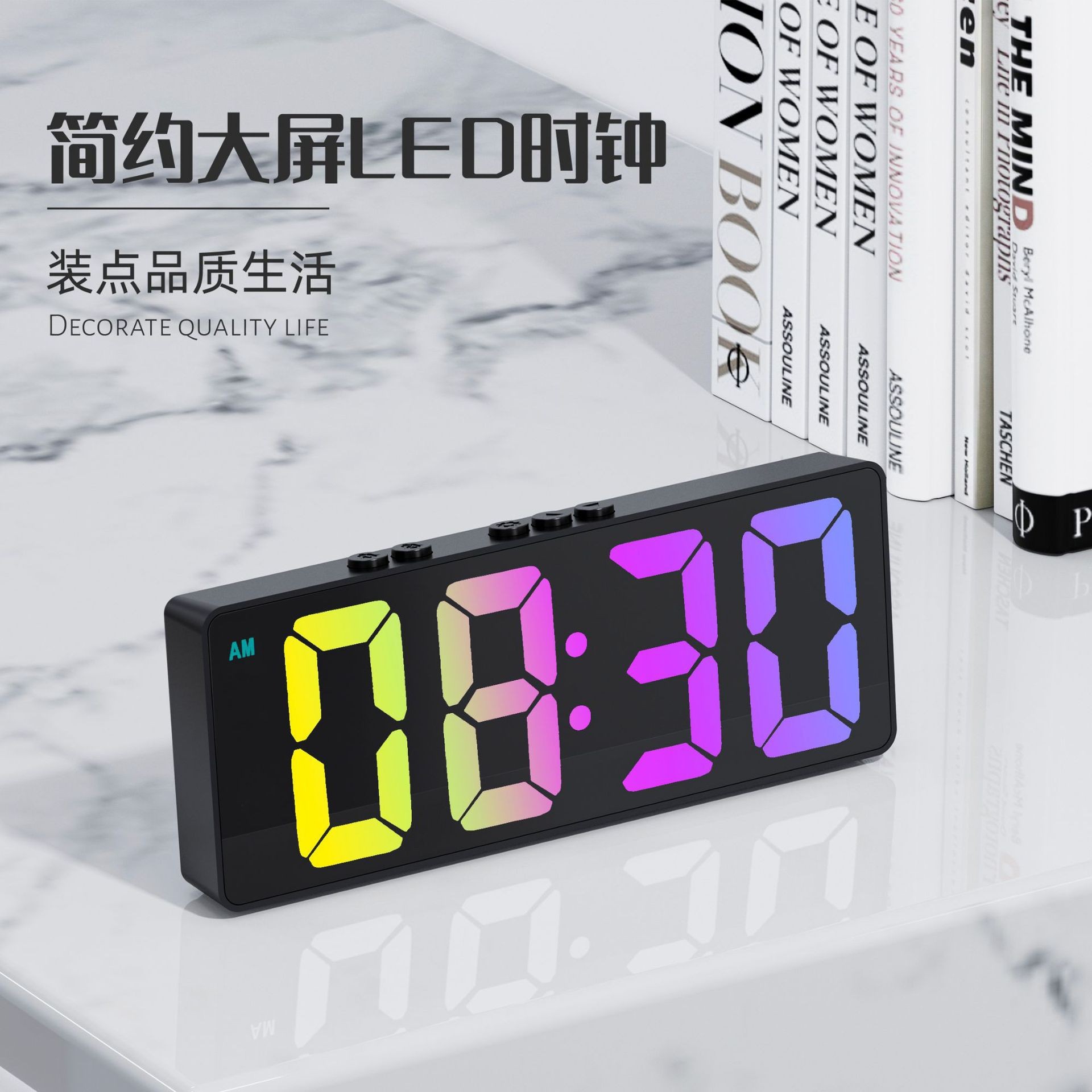 Color screen simple LED electronic alarm clock, student plug-in dual-purpose small alarm clock, digital clock, voice-controlled temperature clock pic 2
