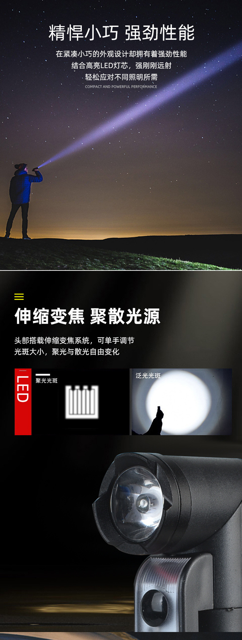 弯头手电筒强光充电式户外超亮远射应急多功能手电筒详情2