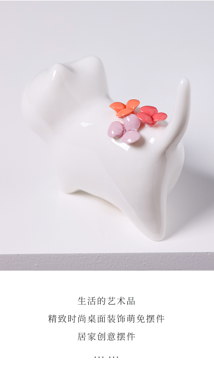 2026, a creative home tabletop decoration ceramic flower arrangement featuring hand-molded miniature cats in a jade-like white color pic 6