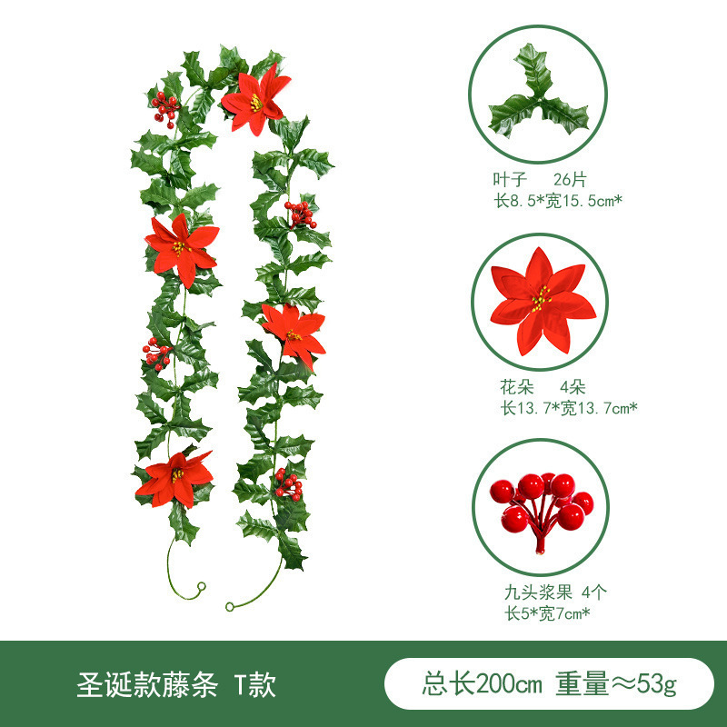 亚马逊新款圣诞气氛布置仿真藤蔓红果藤条家居装饰办公圣诞装饰品节日氛围详情16